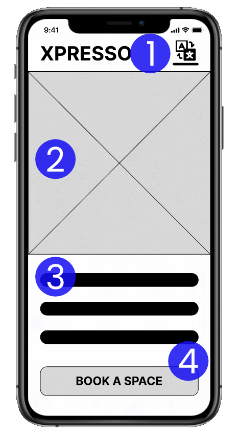 Digital wireframe of booking app.