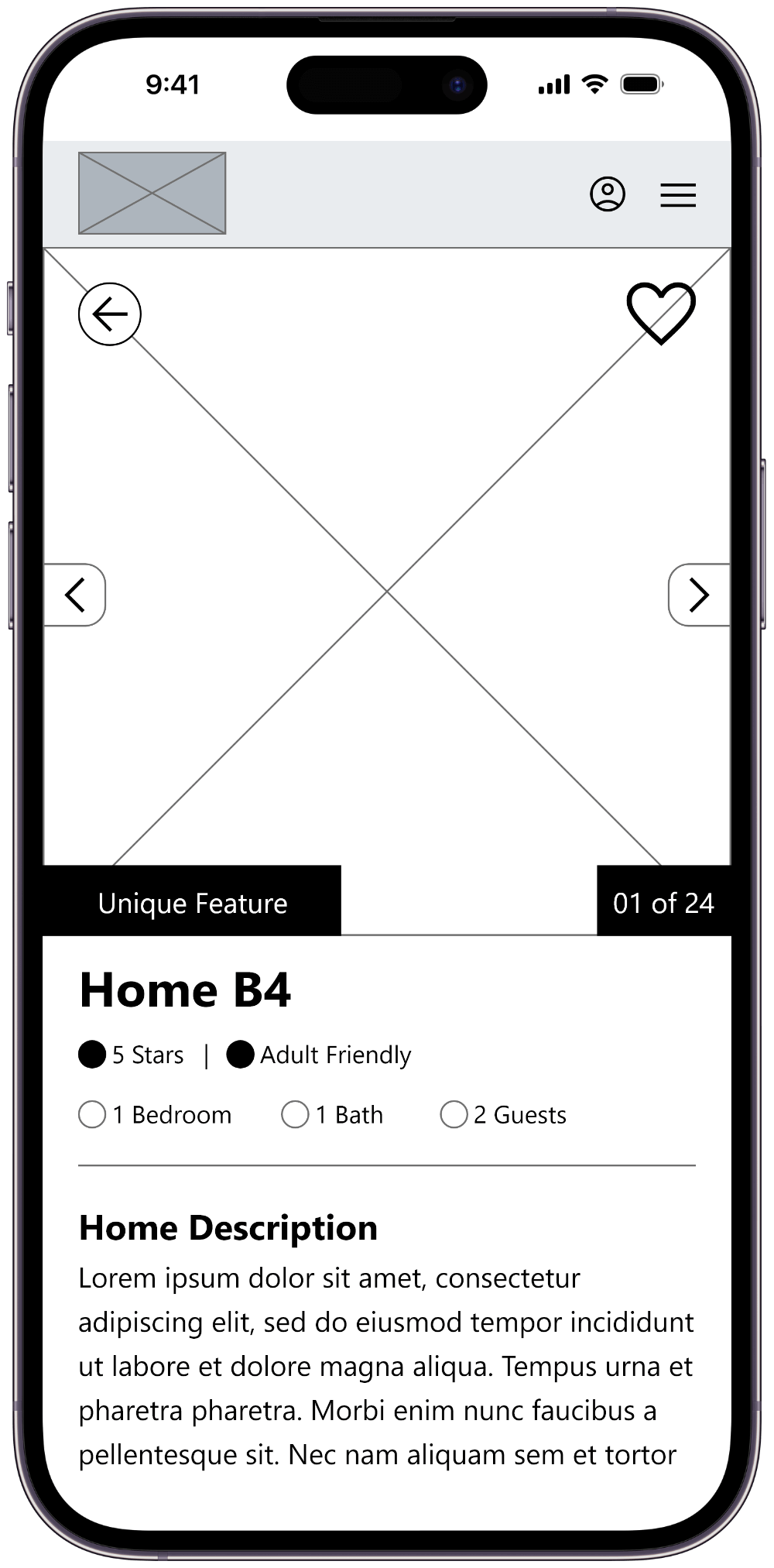 Digital wireframe of booking app.