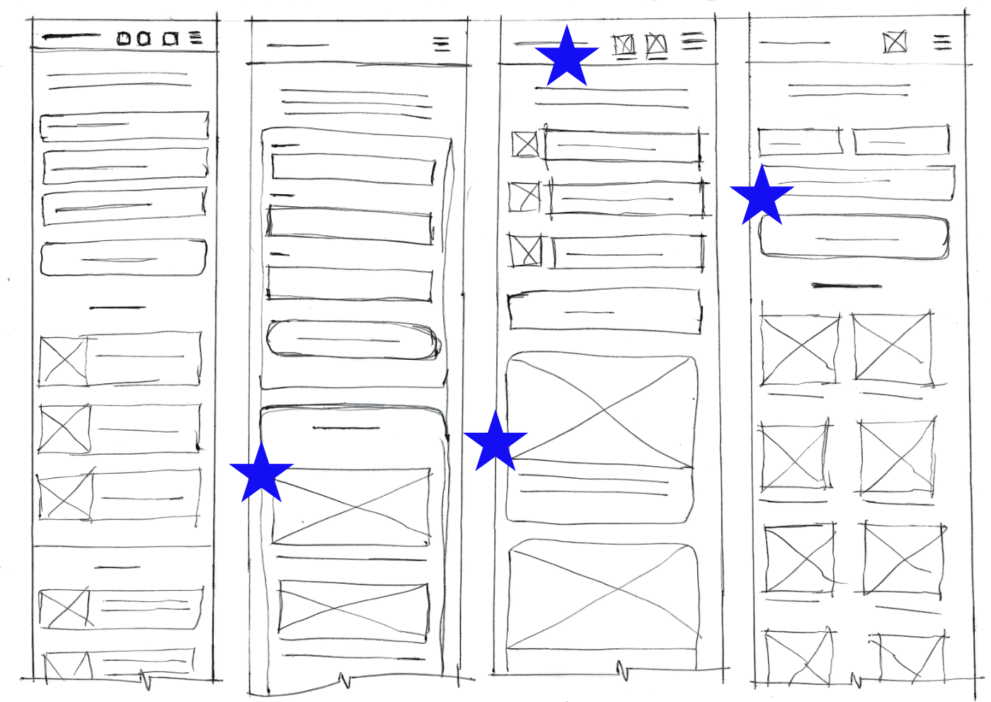 Sketches of paper wireframes.