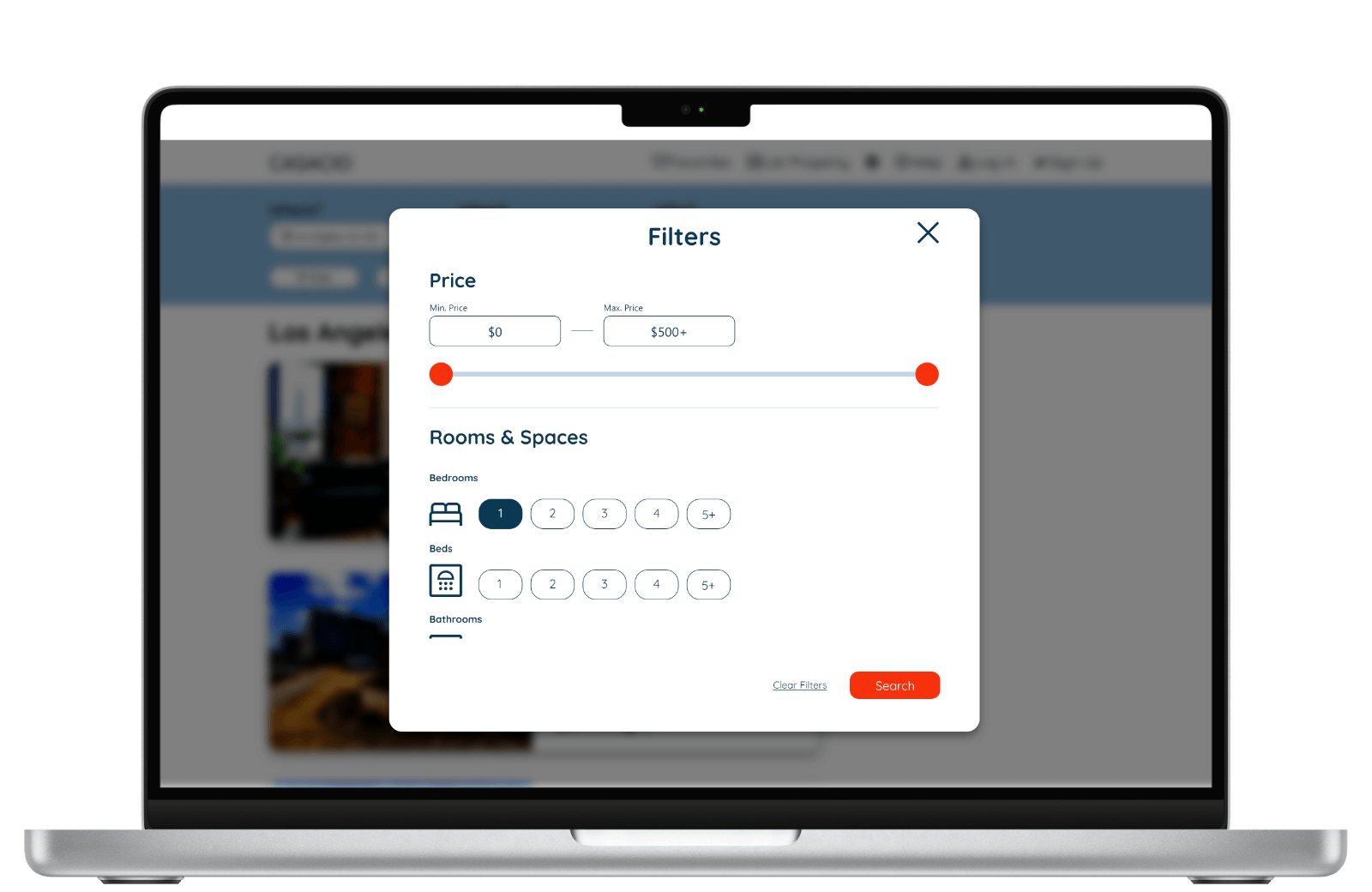 Desktop displaying a digital wireframe showing filter options.